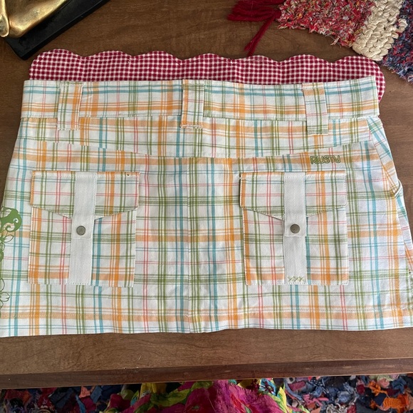 Micro Mini Skirt y2k Cargo Pastel Plaid Snap Pockets Boho Hippie Detail - Picture 15 of 16